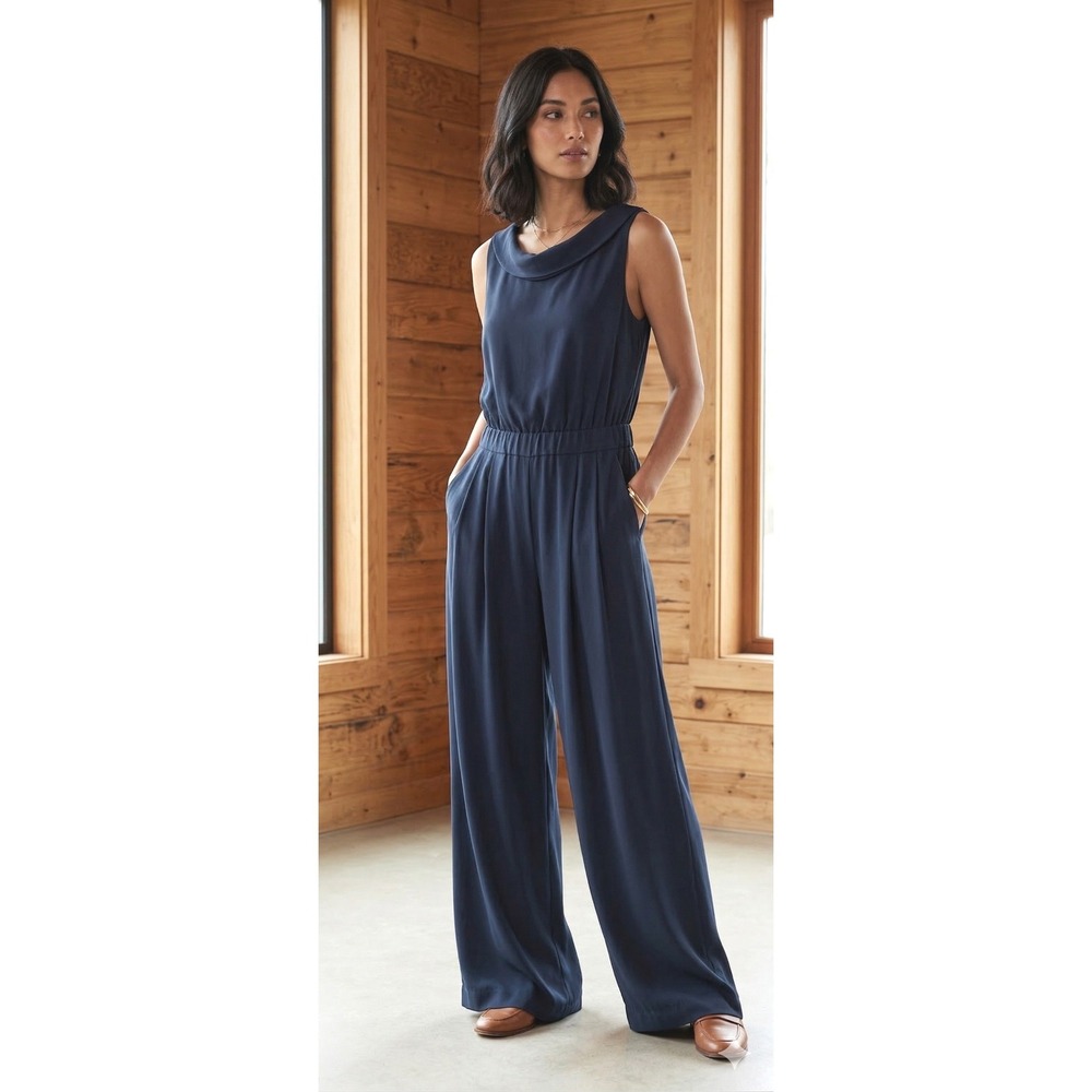 Boden Jumpsuit Women 12P Petite Elegant Pleated Sleeveless Chic Sustainable